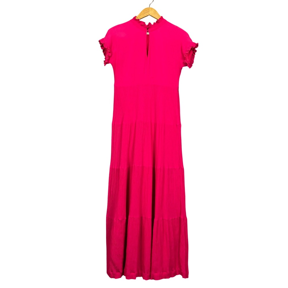 Marie Oliver Maxi Dress Womens XS Hot Pink Silk Blend Tiered Ruffle Wedding